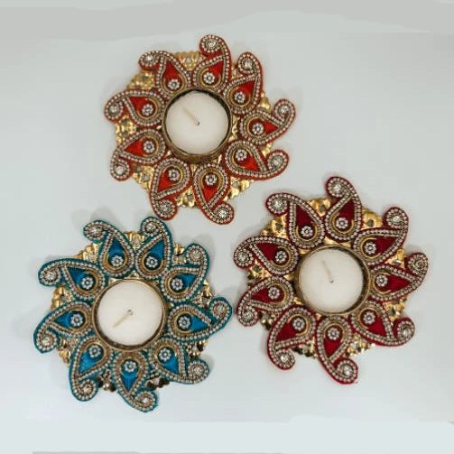 Set of 3 Colourful Tealight Holders